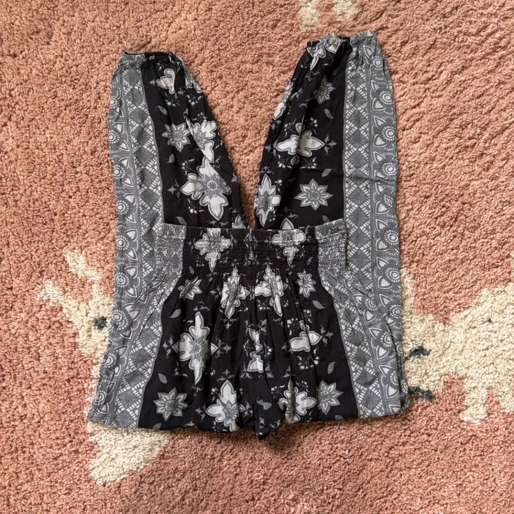 Lotus and Luna Sz S Boho Jogger Style Pants Gray Black White Hippie Handmade - Picture 2 of 8